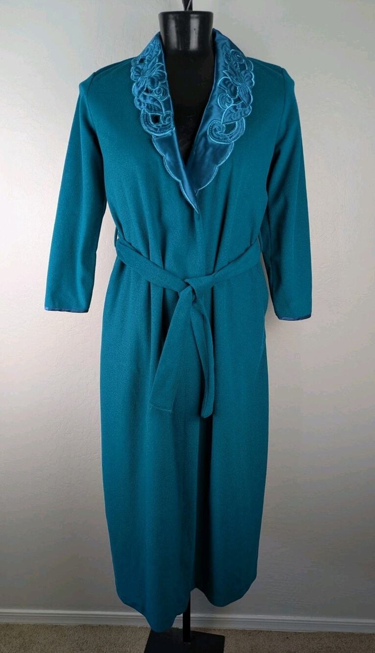 Vintage Partners Mervyn's Teal Green Long Robe with Waist Tie
